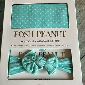 Posh Peanut Aqua Polka Dot Swaddle and Headwrap Set